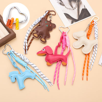 PU Horse Tassel Bag Charm Set | Cute Pendant with Braided Rope