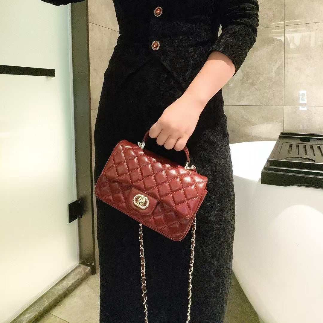 Mini Genuine Leather Quilted Flap Chain Bag – 6 Colors | Crossbody & Shoulder | Greenyuna