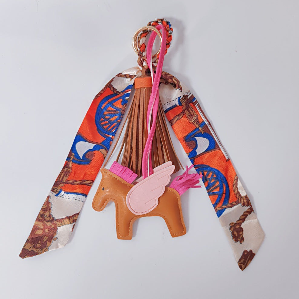 Colorful Twilly Scarf Bag Charm Set | Horse Pendant Keychain & Fashion Bag Accessory