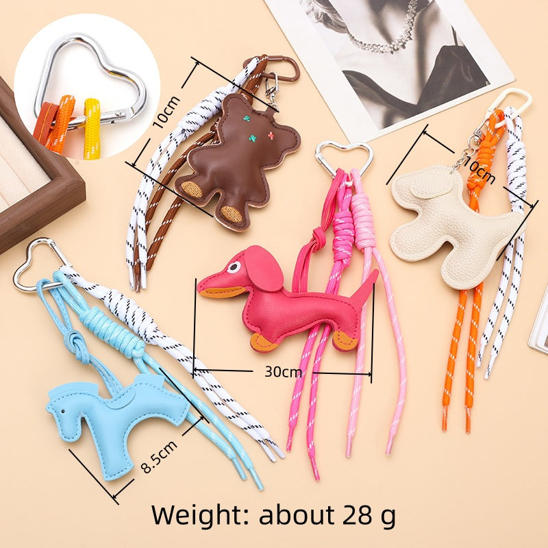 PU Horse Tassel Bag Charm Set | Cute Pendant with Braided Rope