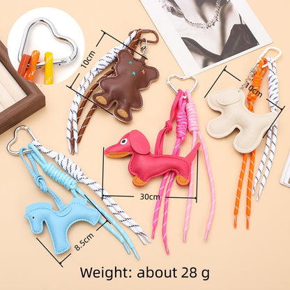 PU Horse Tassel Bag Charm Set | Cute Pendant with Braided Rope