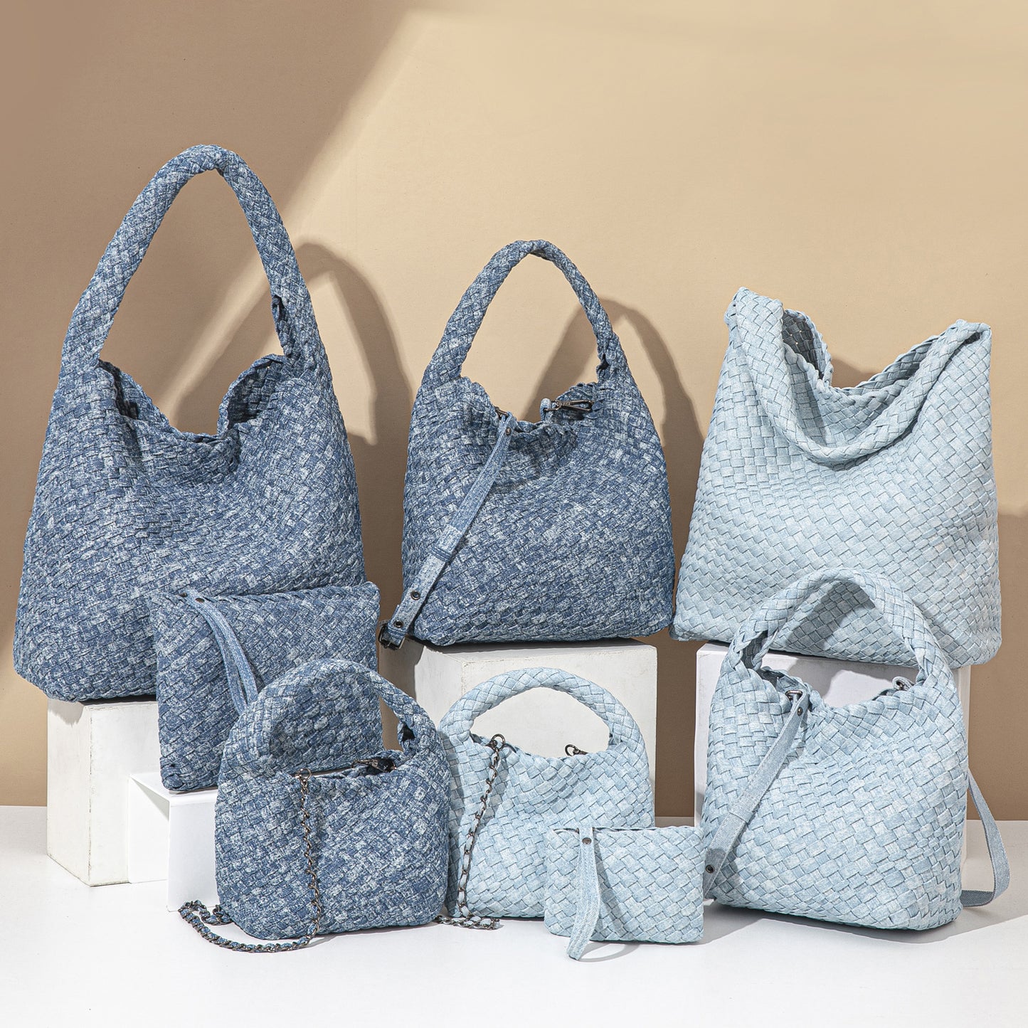 D Series Handmade Woven PU Shoulder Bag Set | Soft Lightweight Tote & Hobo Bag