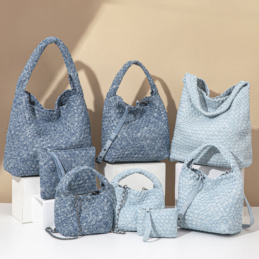 D Series Handmade Woven PU Shoulder Bag Set | Soft Lightweight Tote & Hobo Bag