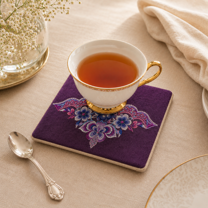 Handmade Embroidered Linen Coaster Set of 4