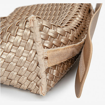 D Series Large Woven PU Tote Bag – 39cm with Star Detail and Drawstring Pouch