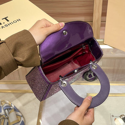 D Series Crystal-Embellished Mini Handbag – 27.5cm Small Bag with Gold or Purple Finish