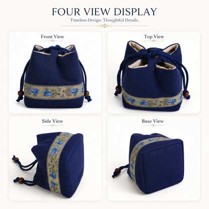 Handmade Embroidered Linen Drawstring Pouch