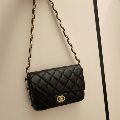 Mini Genuine Leather Quilted Flap Crossbody Bag – 6 Colors | Gold Chain | Greenyuna