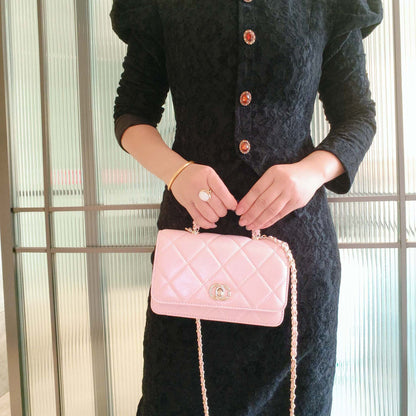 C Series · Genuine Leather Quilted Mini Chain Top Handle Flap Bag – 5 Colors | Greenyuna