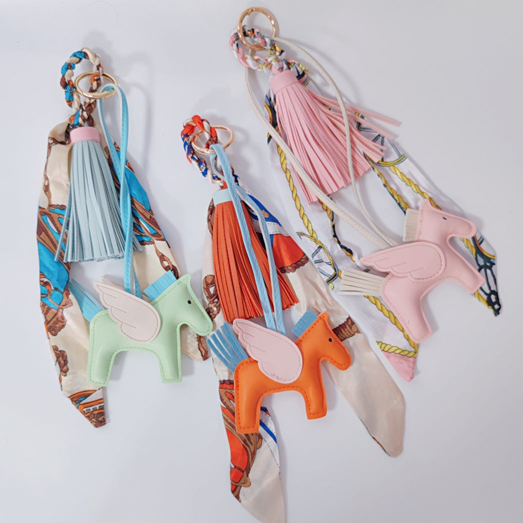 Colorful Twilly Scarf Bag Charm Set | Horse Pendant Keychain & Fashion Bag Accessory