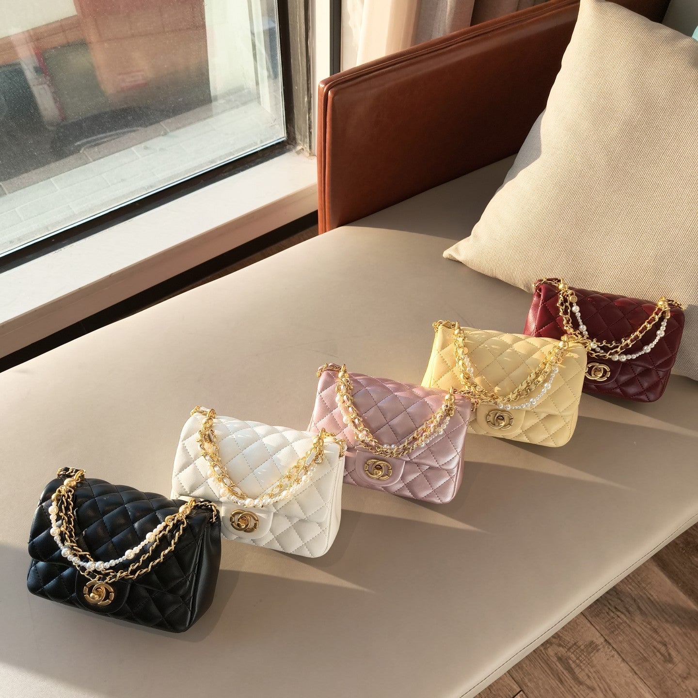 Mini Genuine Leather Quilted Flap Bag – Double Chain Strap | 5 Colors | MOQ 2 | Greenyuna