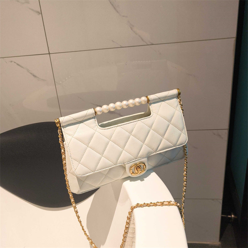 C Series 6010 Genuine Leather Quilted Pearl-Handle Flap Chain Bag – 5 Colors | Elegant Shoulder & Crossbody | Greenyuna