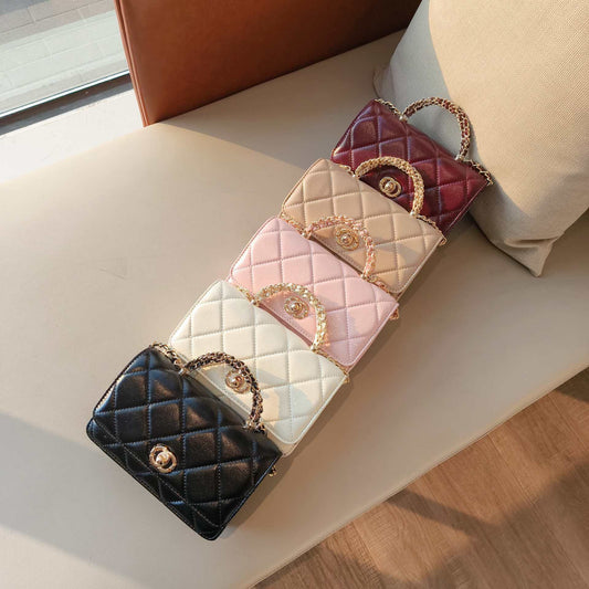 C Series · Genuine Leather Quilted Mini Chain Top Handle Flap Bag – 5 Colors | Greenyuna