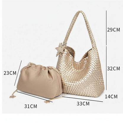 D Series Large Woven PU Hobo Tote – 33cm Shoulder Bag with Inner Pouch Set