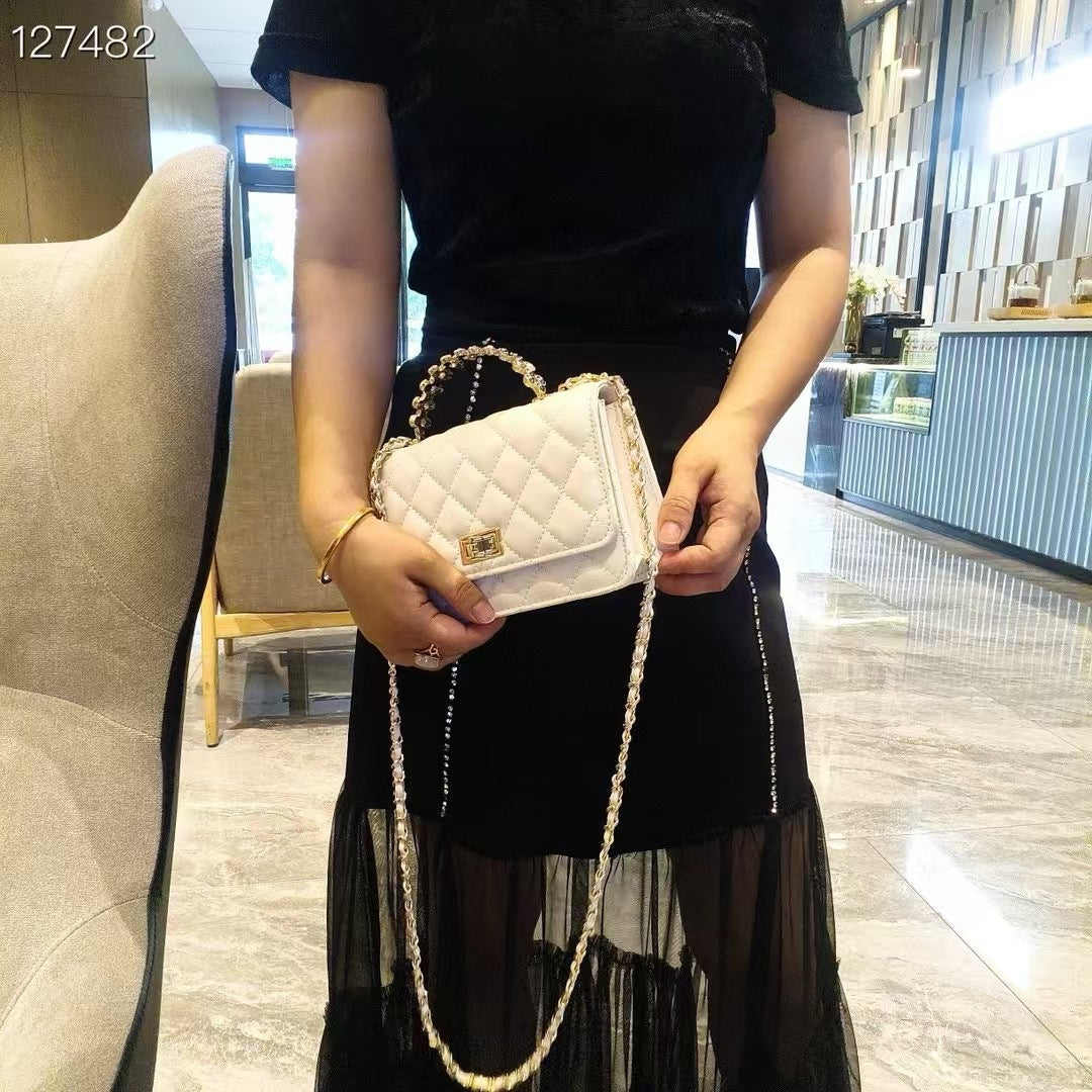 C Series | Genuine Leather Quilted Top-Handle Bag – Chain Handle Mini Crossbody