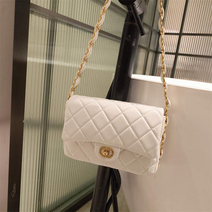 Mini Genuine Leather Quilted Flap Crossbody Bag – 6 Colors | Gold Chain | Greenyuna
