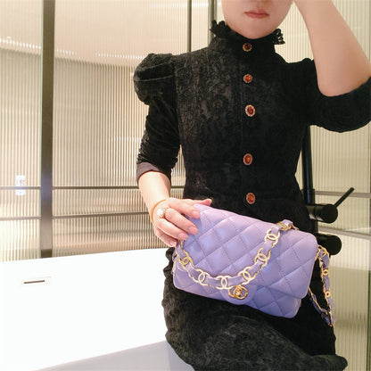 Mini Genuine Leather Quilted Flap Crossbody Bag – 6 Colors | Gold Chain | Greenyuna