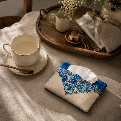 Floral Embroidered Linen Tissue Holder