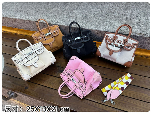 H Series Playful Outline Bag 25×13×21 cm | Canvas & PU Top Handle