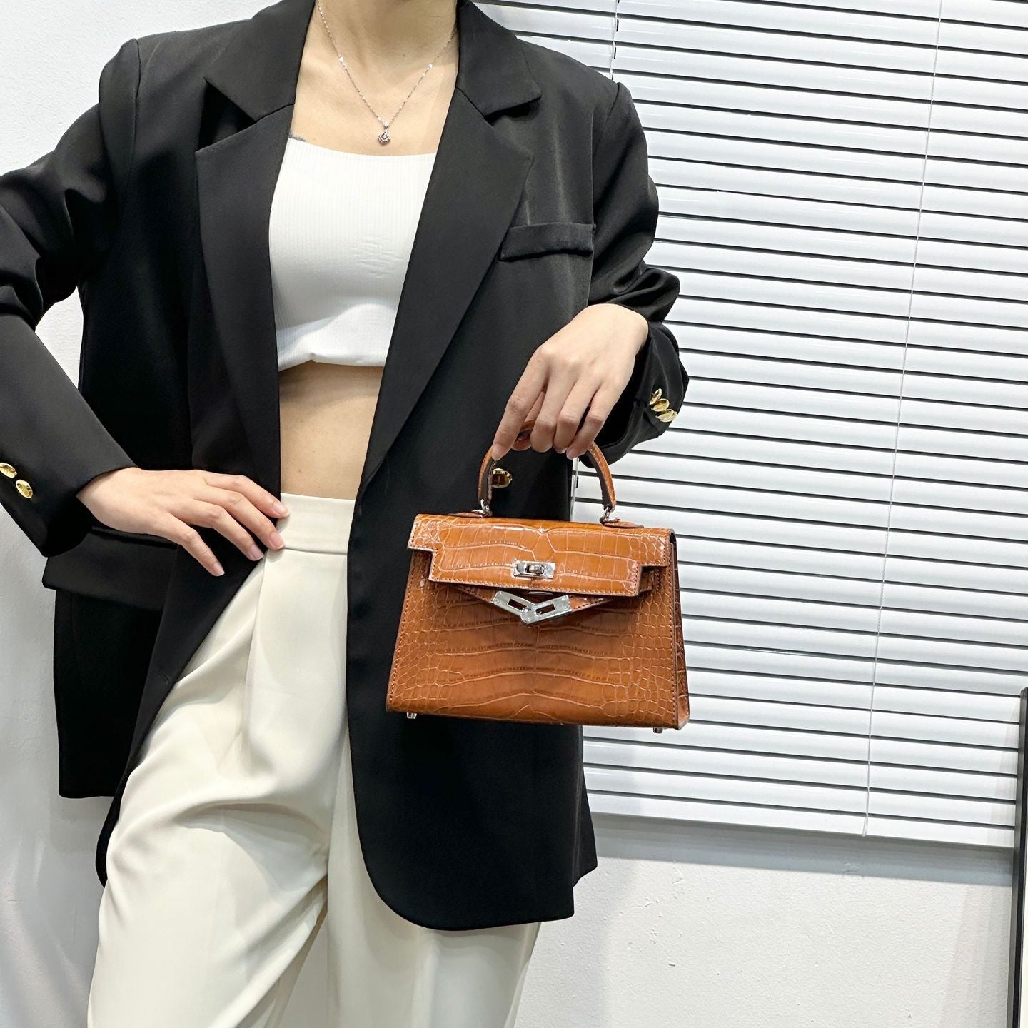 H Series Croc-Embossed Top-Handle Bag | 22cm | Factory Direct Wholesale