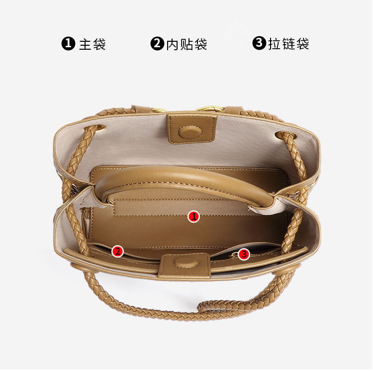 D Series Mini Woven PU Tote Bag – 25cm Handbag with Crossbody Strap