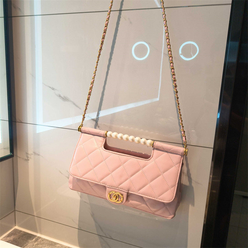 C Series 6010 Genuine Leather Quilted Pearl-Handle Flap Chain Bag – 5 Colors | Elegant Shoulder & Crossbody | Greenyuna