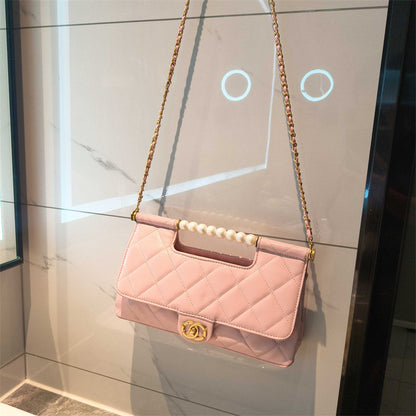 C Series 6010 Genuine Leather Quilted Pearl-Handle Flap Chain Bag – 5 Colors | Elegant Shoulder & Crossbody | Greenyuna