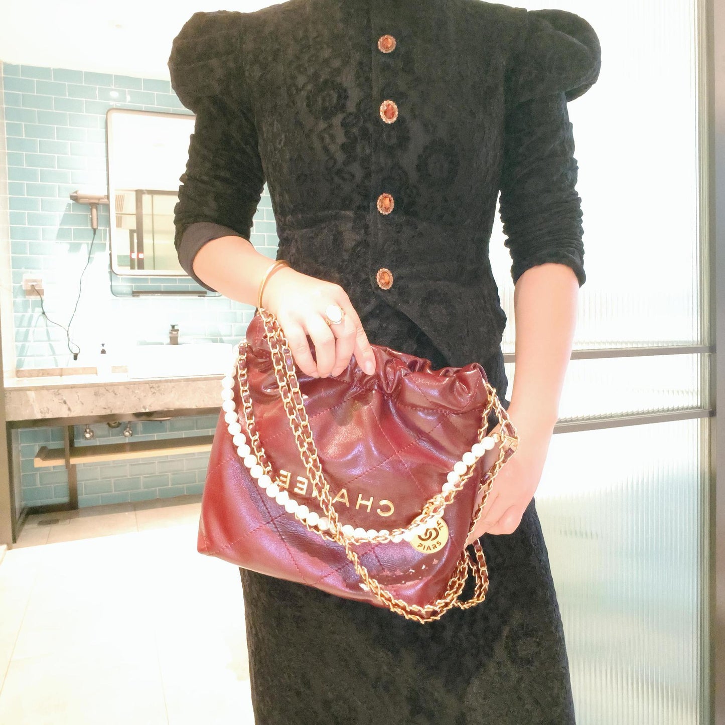 Pearl Chain Soft Quilted Hobo Bag – Shoulder & Crossbody | 5 Colors | Greenyuna