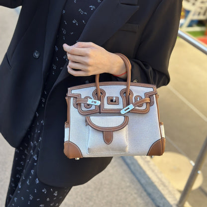 H Series Playful Outline Bag 25×13×21 cm | Canvas & PU Top Handle