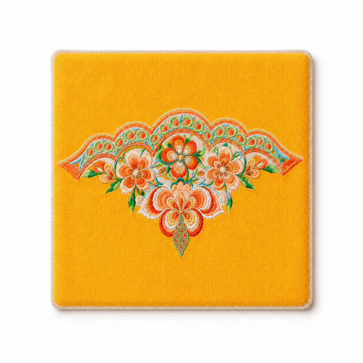 Handmade Embroidered Linen Coaster Set of 4
