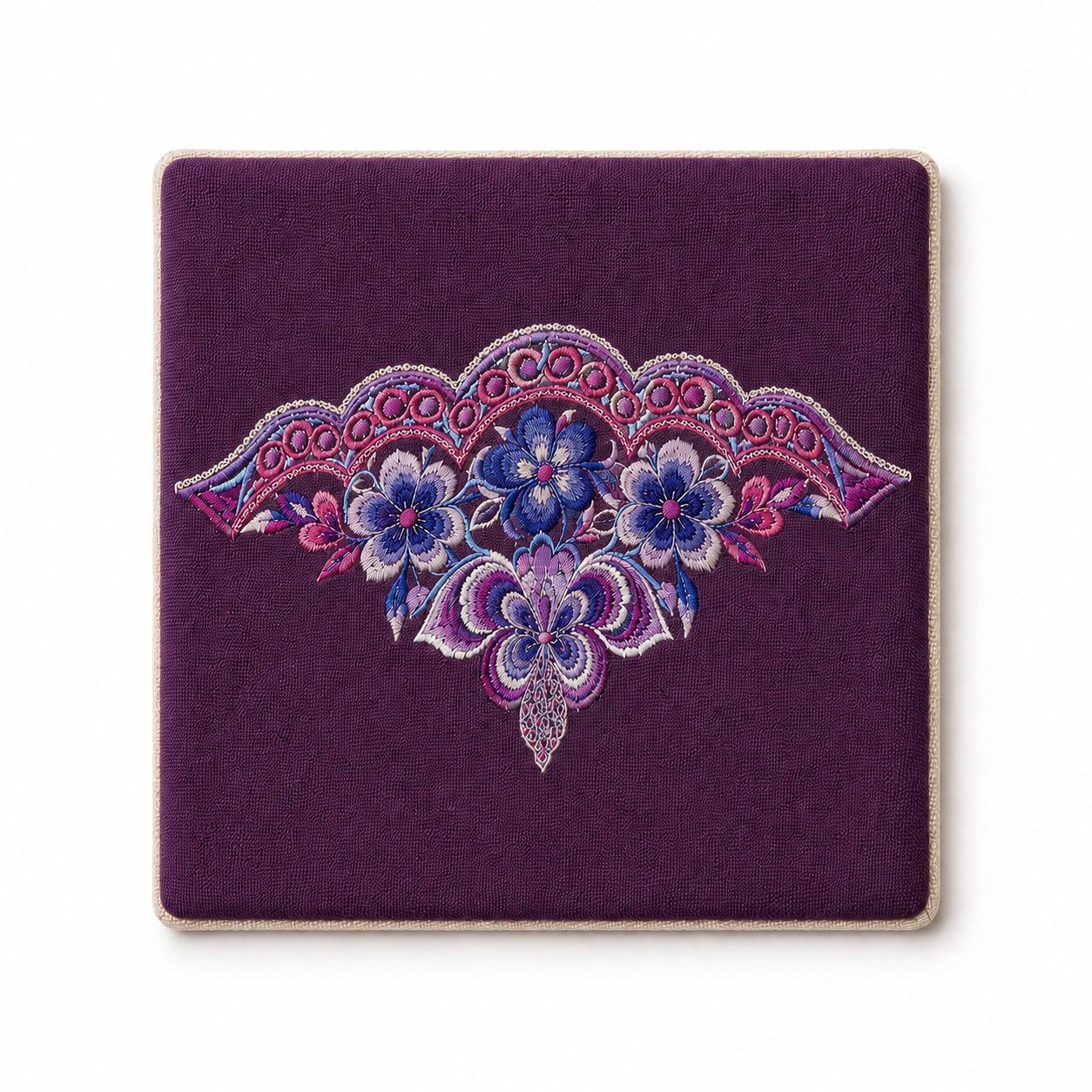 Handmade Embroidered Linen Coaster Set of 4