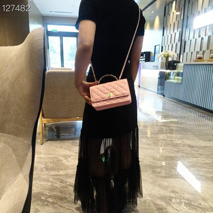 C Series | Genuine Leather Quilted Top-Handle Bag – Chain Handle Mini Crossbody