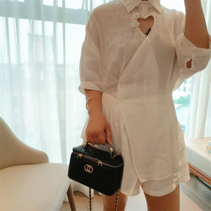 C Series · Genuine Leather Quilted Vanity Bag with Beaded Chain Handle – 4 Colors | Mini Makeup & Handheld Box Bag | Greenyuna