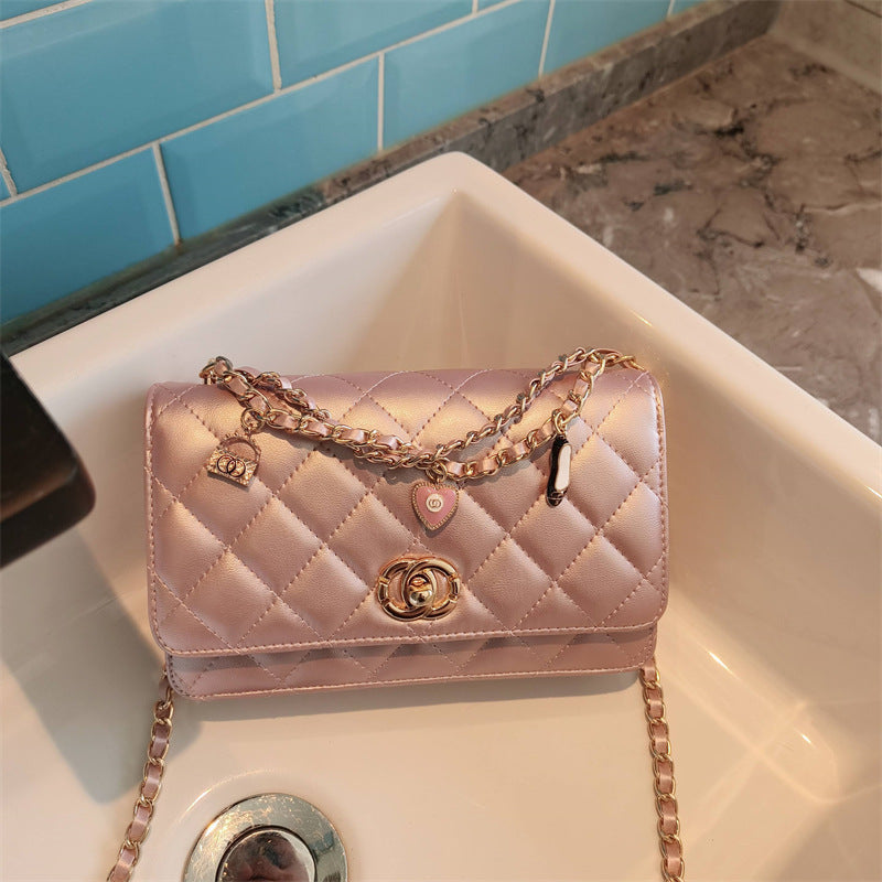 C Series · Genuine Leather Quilted Medium Flap Bag with Charm Chain – 4 Colors | Greenyuna