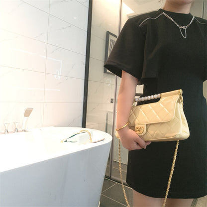 C Series 6010 Genuine Leather Quilted Pearl-Handle Flap Chain Bag – 5 Colors | Elegant Shoulder & Crossbody | Greenyuna