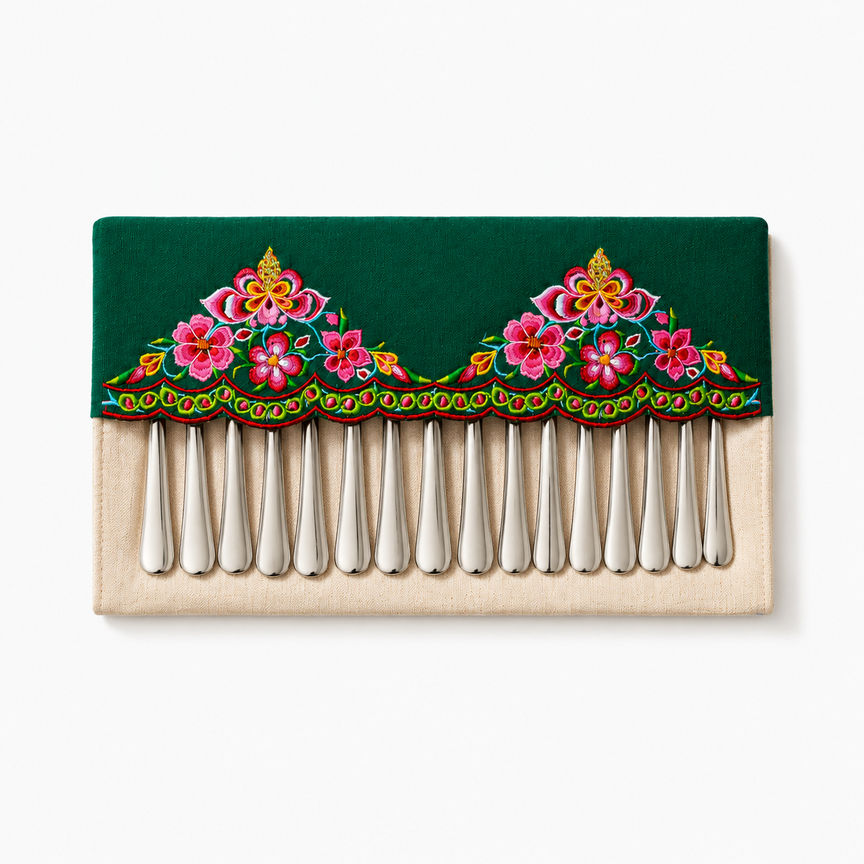 Handmade Embroidered Linen Cutlery Holder for Table