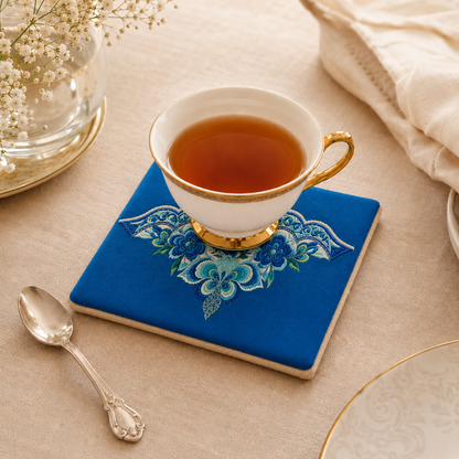 Handmade Embroidered Linen Coaster Set of 4