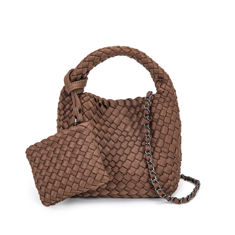 D Series Mini Woven PU Handbag – 16cm Small Bag with Top Handle