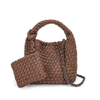 D Series Mini Woven PU Handbag – 16cm Small Bag with Top Handle