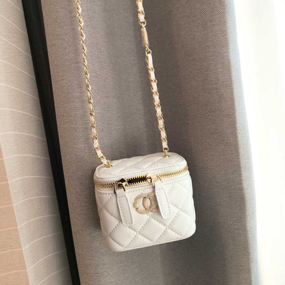 C Series · Genuine Leather Quilted Mini Vanity Cube Bag – 6 Colors | Crossbody | Greenyuna