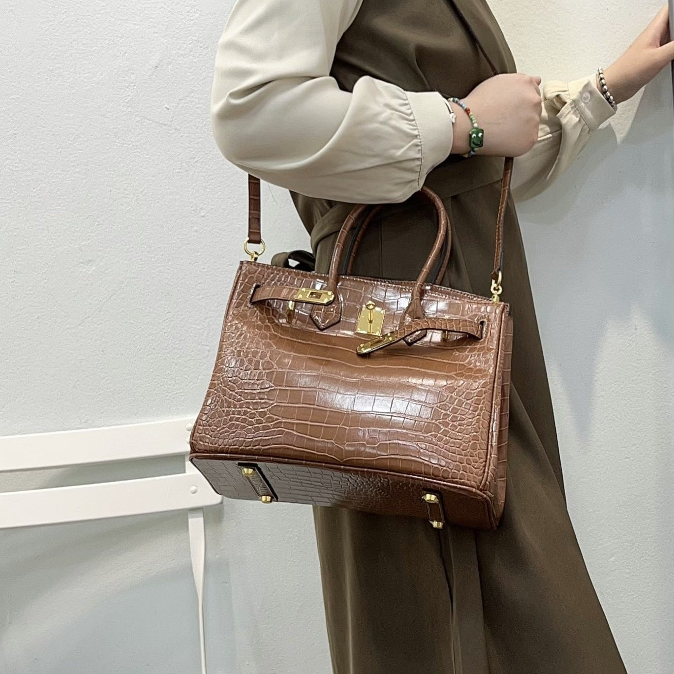 H Series 30×16×22 cm Croc-Texture Structured Tote Bag | Premium PU | Factory Direct