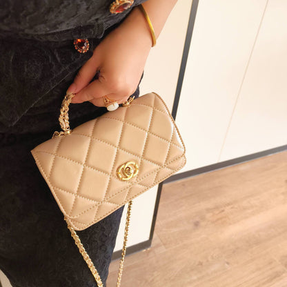 C Series · Genuine Leather Quilted Mini Chain Top Handle Flap Bag – 5 Colors | Greenyuna