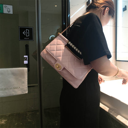 C Series 6010 Genuine Leather Quilted Pearl-Handle Flap Chain Bag – 5 Colors | Elegant Shoulder & Crossbody | Greenyuna