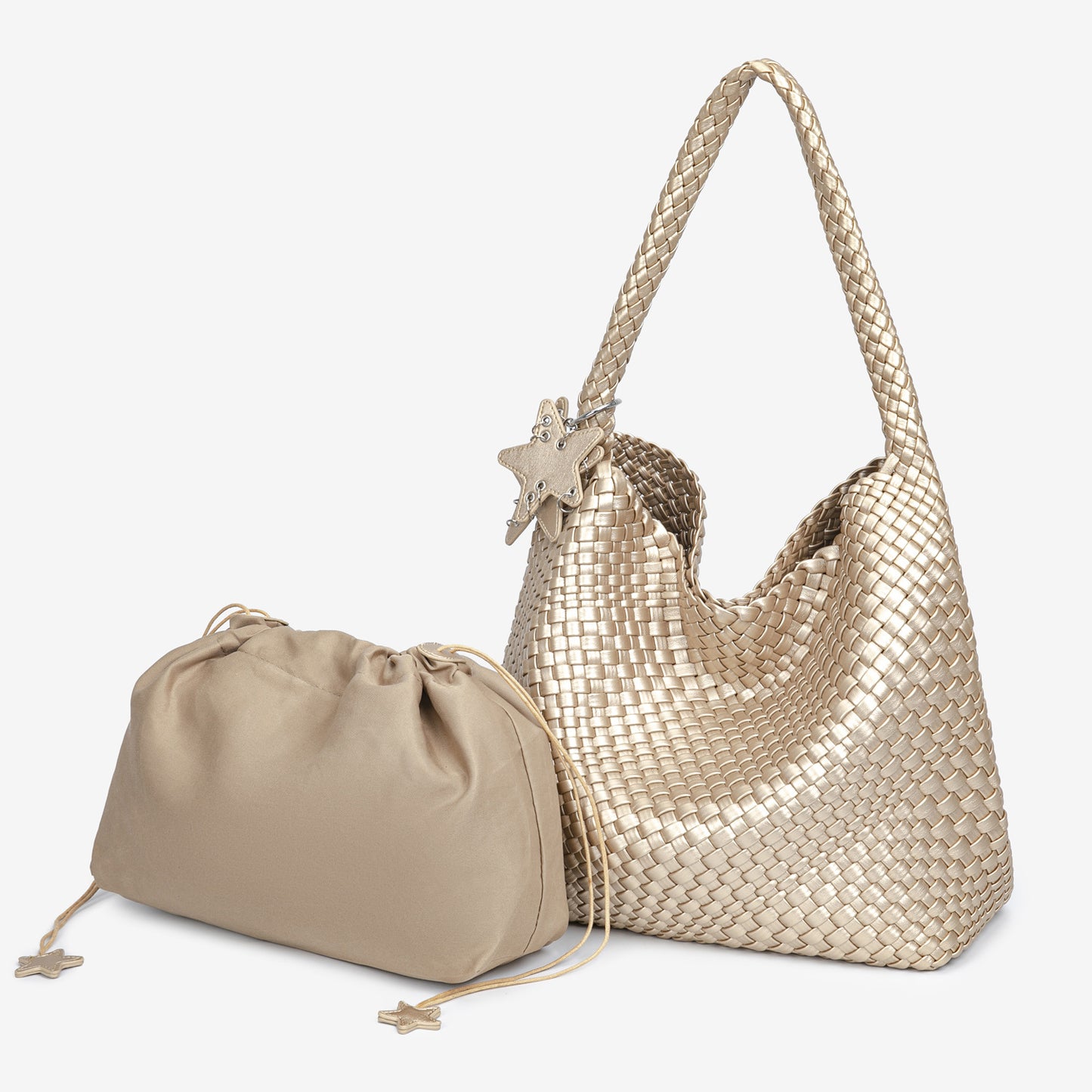 D Series Large Woven PU Hobo Tote – 33cm Shoulder Bag with Inner Pouch Set