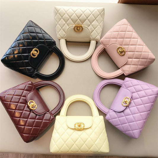 Mini Genuine Leather Quilted Top Handle Bag – 6 Colors | Handheld & Crossbody | Greenyuna