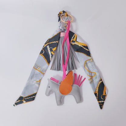 Colorful Twilly Scarf Bag Charm Set | Horse Pendant Keychain & Fashion Bag Accessory