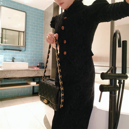 Mini Genuine Leather Quilted Flap Crossbody Bag – 6 Colors | Gold Chain | Greenyuna