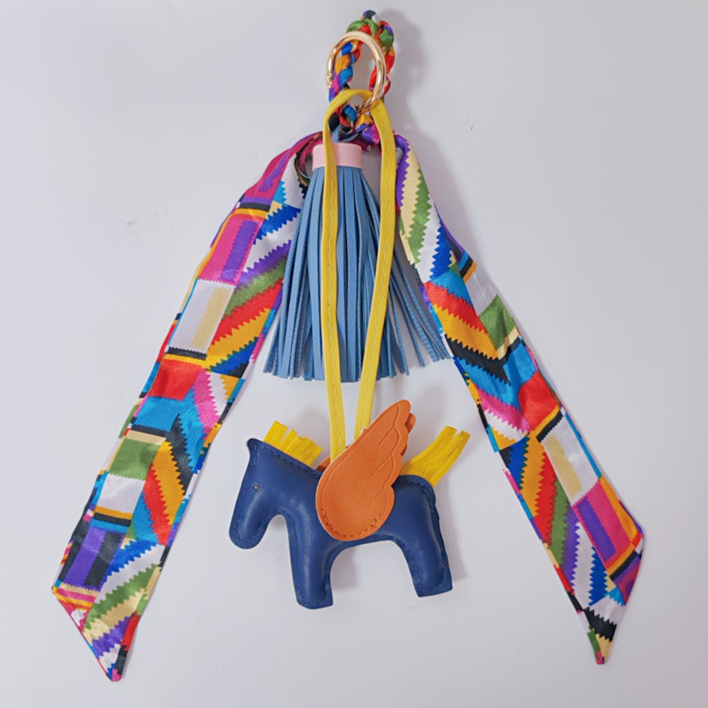 Colorful Twilly Scarf Bag Charm Set | Horse Pendant Keychain & Fashion Bag Accessory