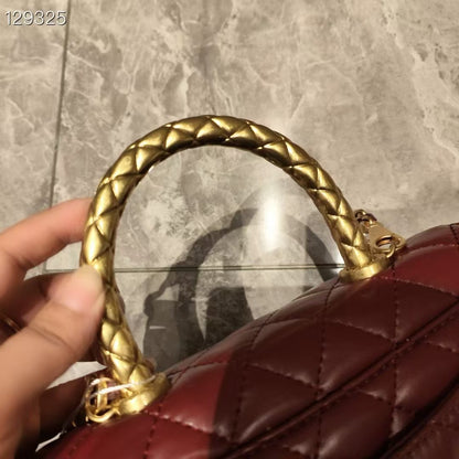 C Series · Genuine Leather Quilted Twisted-Metal Handle Flap Bag – 4 Colors | Elegant Top Handle | Greenyuna