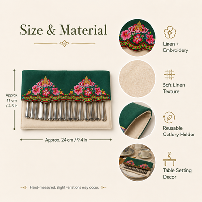 Handmade Embroidered Linen Cutlery Holder Set of 2